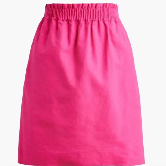 J. Crew 00 Hot Pink Linen Paper Bag Style Elastic Cinched Waist w/ Pockets Skirt - Picture 8 of 8